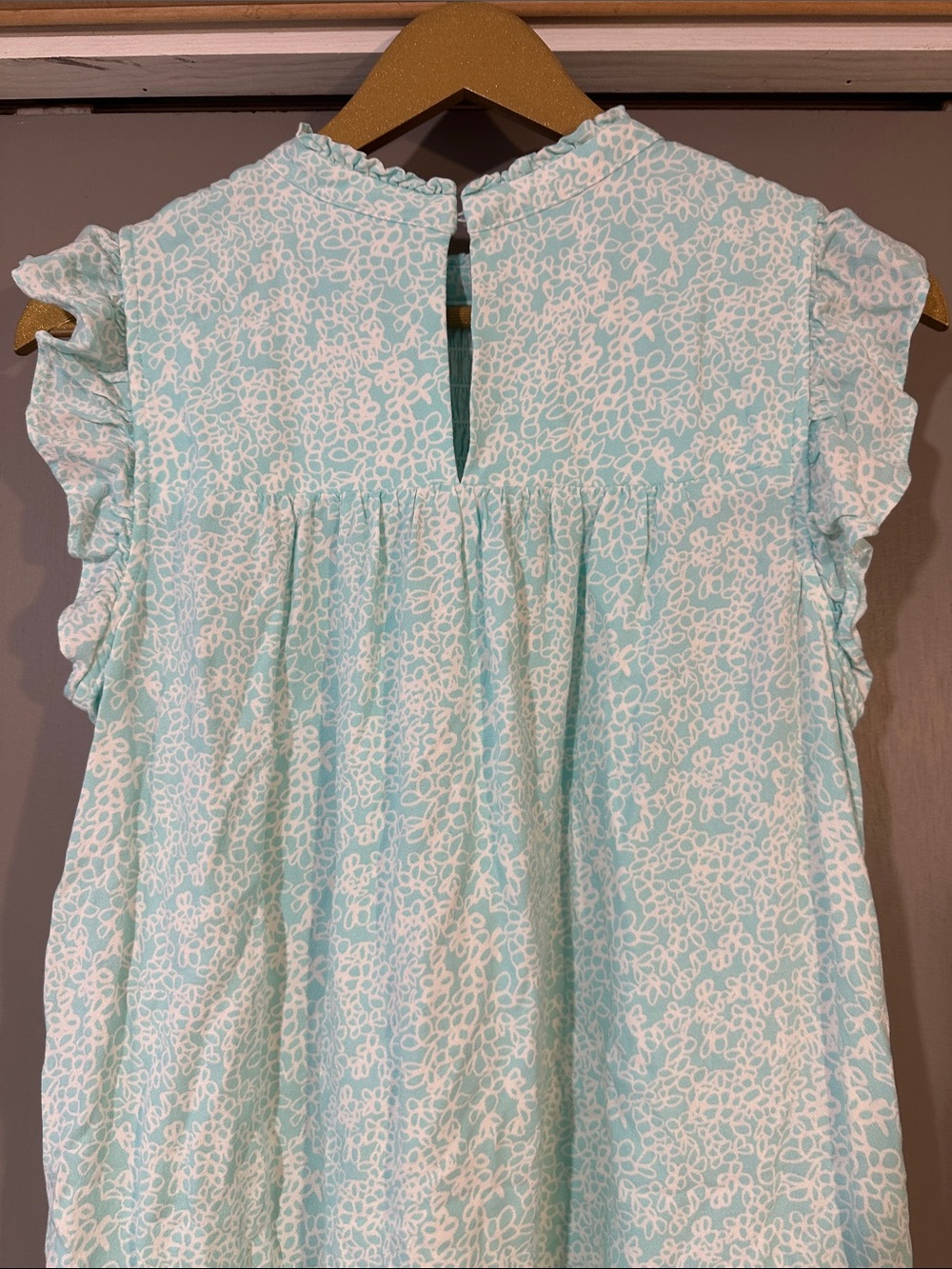 Crown & Ivy Mint Floral Smocked Dress Ruffle Sleeve Size L - Picture 6 of 9